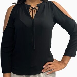 LOFT Black ‘Cold Shoulder’ Tie Front Blouse | S
